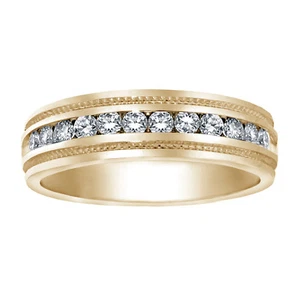 0.60 CT Brilliant Cut Diamond Men's Ring in 14k Yellow Gold Channel Setting NEW - Picture 1 of 2
