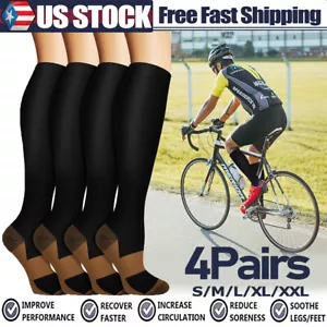4 Pairs Copper 20-30mmHg Compression Socks Pain Relief Support Stockings Unisex - Picture 1 of 13