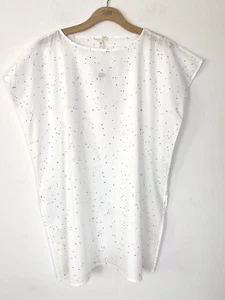 Top EILEEN FISHER Talla XS Blanco Algodón Manga Corta Cuello en V NUEVO - Imagen 1 de 8