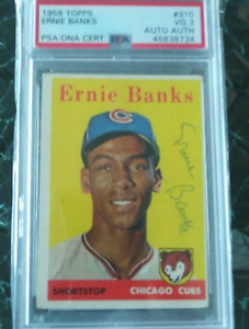 Ernie Banks 1st MVP year, Signed 1958 Topps Card PSA Authenticated