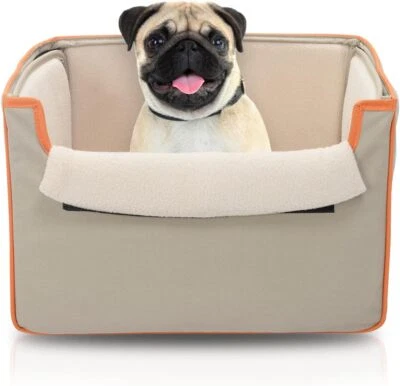 Caja de asiento de coche plegable para mascotas con refuerzo para perros/cachorros pequeños de menos de 20 libras, caqui Foto 1 de 4