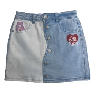 Justice Girls Care Bears Color Block White Blue Denim Skirt Shorts Skort - Picture 1 of 1