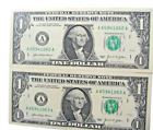 $1 Dollar Bills Uncirclated -Almost Matching Serial Numbers -6594 1062 & 1063