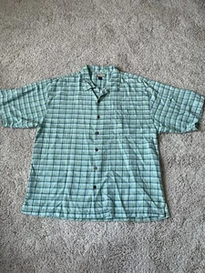 Camicia Tommy Bahama Uomo XL Extra Large Blu Verde 100% Seta Colletto a Quadri - Foto 1 di 16