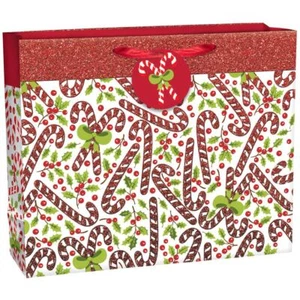 Red & White Candycane Extra Large Christmas Gift Bag 13 1/4" x 16 1/4" x 5" - Picture 1 of 1