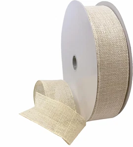1252.60/50-104 Large Grained Burlap 2.5" X 50 YD Jute Wired Ribbon, Cream, Arts - Picture 1 of 10