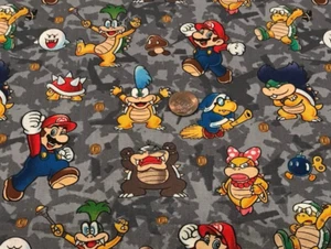 Mario & Friends *on Tonal Gray* Springs Creative *100% Cotton Remnant * 22" x 8" - Picture 1 of 5