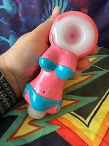 Sexy Bikini Lady Glass Pipe – Thick 5” Hand Pipe Pink & Blue Novelty Gift Piece - Picture 1 of 5