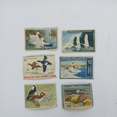  STAMPS US  $3 & $5 DOLLAR 1970s , 1960s FEDERAL DUCK STAMPS USED - Image 1 of 4