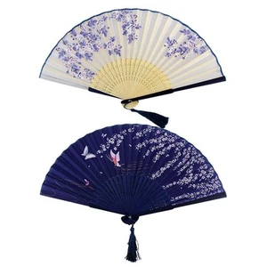 2 Pieces Handheld Fans, Silk Folding Fans with Bamboo Frames for Dancing Cosp... - Picture 1 of 5