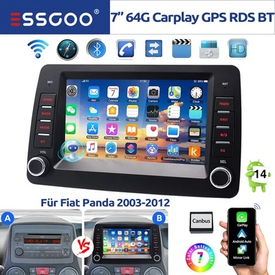 64GB Für Fiat Panda 2003-2012 Carplay Android 14 Autoradio GPS NAVI BT WIFI SWC - Bild 1 von 4