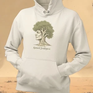 Mens XL Natural Intelligence Hoodie Tree Graphic Pullover Sweatshirt Ivory Soft - Picture 1 of 8