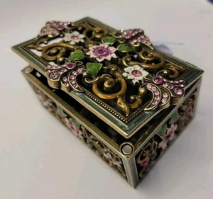 Metall Messing Floral Schmuck Schmuckschatulle Magnetverschluss 3" x 2" - Bild 1 von 8