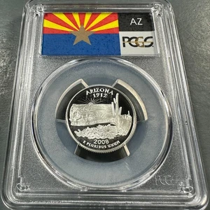 2008-S 25C Arizona, SILVER PROOF State Quarter, PCGS PR70 DCAM (86046) - Picture 1 of 2
