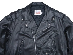 EXCELLED VINTAGE MOTORCYCLE JACKET MOTO  54 HEAVY LEATHER USA MADE JACKET COAT - Picture 1 of 20
