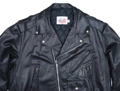 EXCELLED VINTAGE MOTORCYCLE JACKET MOTO  54 HEAVY LEATHER USA MADE JACKET COAT - Image 1 of 4