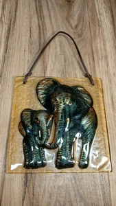 Glas Elefant Fliese, Relief, Schmelzglas, 6" x 6", hängende Fliese, Lederhänger - Bild 1 von 17