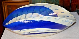 Atemberaubende Yalos Murano Kunst Glas blau/weiß irisierend gefaltete Schale 20,5" Schüssel - Bild 1 von 10
