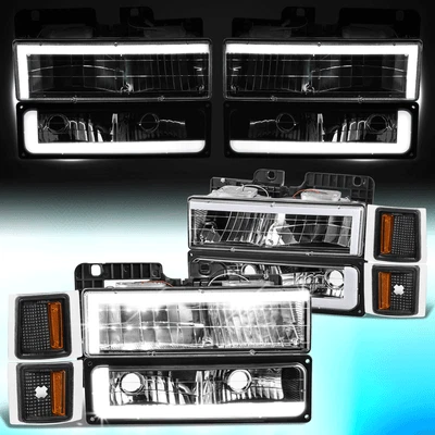 Faros negros/ámbar para camioneta Chevy C/K Suburban Tahoe C-LED DRL para camioneta Chevy C/K 1994-2000 Foto 1 de 4