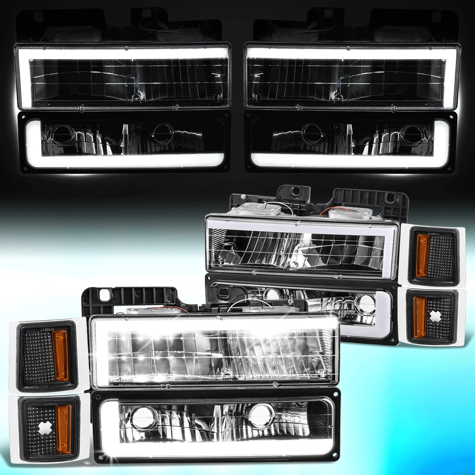 Черные/желтые светодиодные фары дневного света для пикапа Chevy C/K Suburban Tahoe 1994-2000 годов выпуска - Изображение 1 из 4