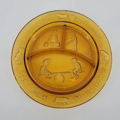 De Colección Tiara Ámbar Vidrio Dividido Niño Pequeño Plato Guardería Rima Ver Sierra Margery Daw Foto 1 de 4
