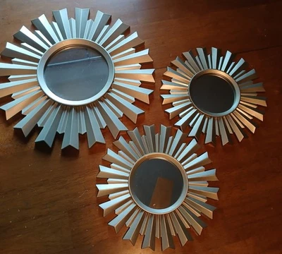 Set Of 3 Sunburst Wall Mirrors 3D Gold Finish MCM Look Accent Mirrors  #SB-4 - Image 1 of 4