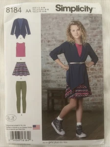 Simplicity 2016 Sewing Pattern 8184 Girl's Top Leggings Skirt Cardigan Size 8-16 - Picture 1 of 3