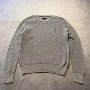 All Saints Sweater Mens Large Gray Waffle Knit Rias Crew Ramskull - Picture 1 of 7