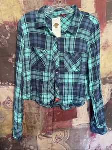 Dickies Medium Button Up Green Black Blue Plaid Look New W Tag - Picture 1 of 4
