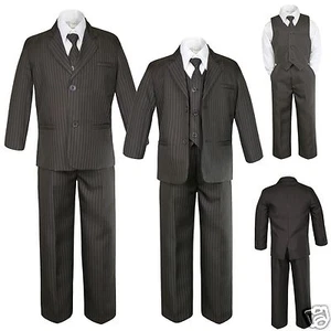 Baby Kleinkind Kind Junge formell Hochzeit braun Nadelstreifen Smoking Anzug Größe S-12 - Bild 1 von 6