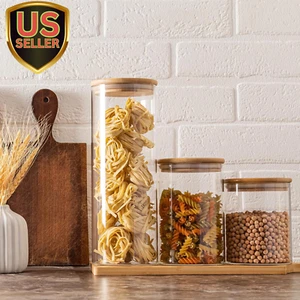 73Oz Glass Pasta Storage Jars, Tall Glass Jars with Bamboo Lids, Spaghetti Co... - Picture 1 of 1