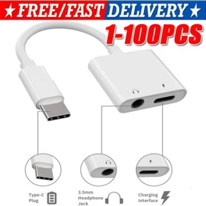 2in1 Charger and Headphone USB Type C to 3.5mm Aux Audio Cable Cord Adapter Lot - Picture 1 of 14