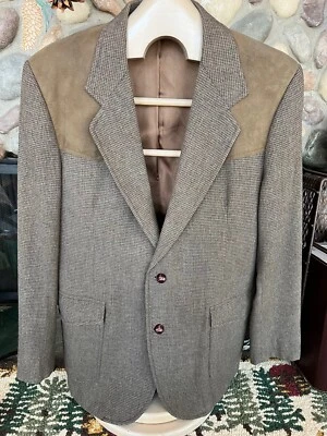 Vintage Pendleton Herringbone Men's Blazer SZ 42 Long 100% Wool and Suede Leathe - Image 1 of 4