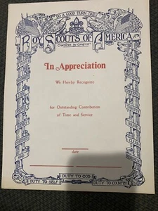 Older BOY SCOUTS Of America Outstanding Contribution Of Time Service Certificate - Picture 1 of 1
