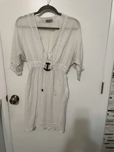Cotton Collection All White Drop V Neck Strandkleid Strick Spitzenbesatz XXL - Bild 1 von 11
