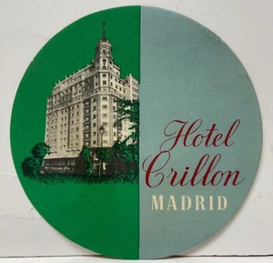 Vintage Hotel Crillon Madrid Spain Luggage Label Decal Travel Ad - Picture 1 of 2
