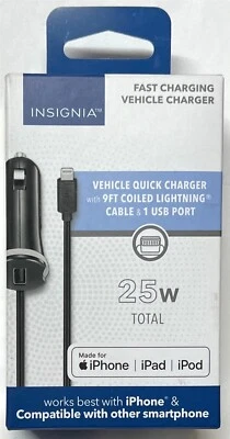 Insignia 25 W Apple MFi Certified 9' Car Charger for iPhone/iPad/iPod - Black - Image 1 of 2