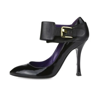 Womens Sergio Rossi black patent leather ankle strap pumps/ shoes sz. 39 - Image 1 of 4