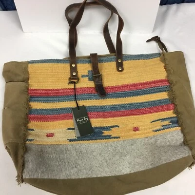 Myra XXL Weekender Travel Bag Western Aztec tapestry leather Tote Hide - Image 1 of 4