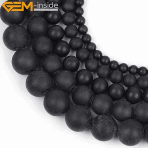 Natural Gemstone Frost Matte Black Tourmaline Loose Beads For Jewelry Making 15" - Picture 1 of 43