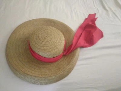Sombrero de paja de ala ancha tejido vintage para dama - Excelente estado Foto 1 de 3