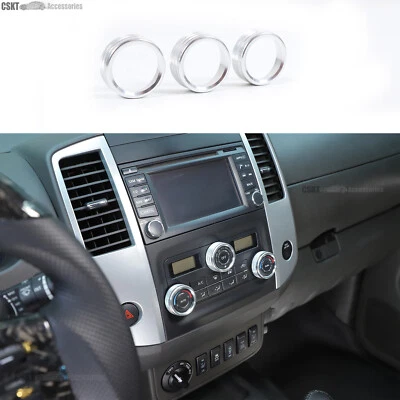 3Pcs Silver Aluminum A/C Console Knob Cover Trim Fits Nissan Frontier 2009-2021 — 第 1/4 张图片