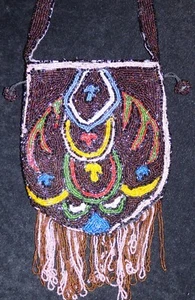 Lovely Antique Victorian Art Deco Drawstring GLASS MICRO BEADED PURSE Reticule - Picture 1 of 20