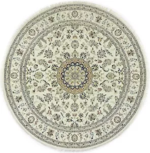 Handmade Indo-Nain Oriental Round Rug 9X9 ft Large Floral Wool Home Décor Carpet - Picture 1 of 19