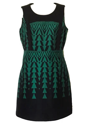 Nuevo Vestido Kenneth Cole 10 Mediano Negro Verde Diseño Geométrico Forrado Sin Mangas Foto 1 de 4