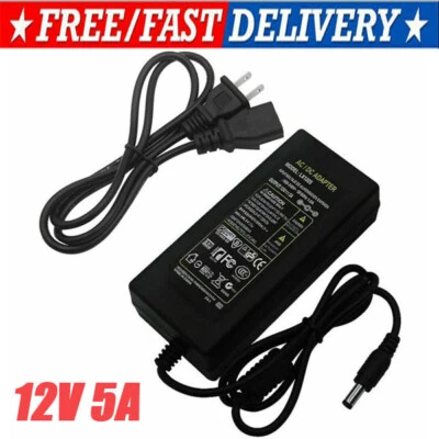 12V 5A 5 AMP 60W DC Power Supply Adapter Transformer LED Strip CCTV PC 5050 USA - Image 1 of 4