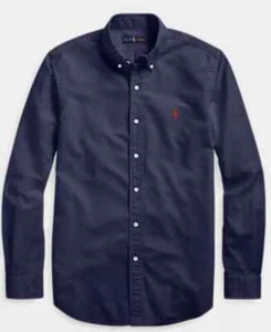 Ralph Lauren Garment Dyed Oxford Long Sleeve Shirt Navy Blue and Red - Picture 1 of 6