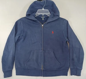 Polo Ralph Lauren Full Zip Youth Hoodie Boys Size M(10-12) Blue Hand Pockets - Picture 1 of 8