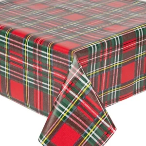 PVC TABLE CLOTH ARGYLE RED FESTIVE XMAS CHRISTMAS TARTAN CHECK GREEN VINYL COVER - Picture 1 of 1