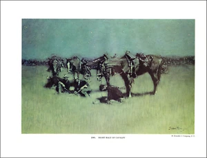 1966 Vintage Print Frederic Remington Night Halt Cavalry Army Soldier Horse West - Picture 1 of 3